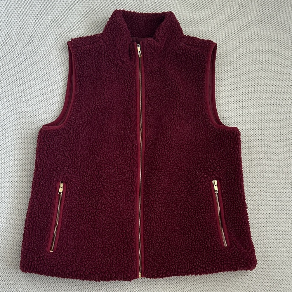 J Crew Sherpa Full Zip Vest Burgundy Size Small